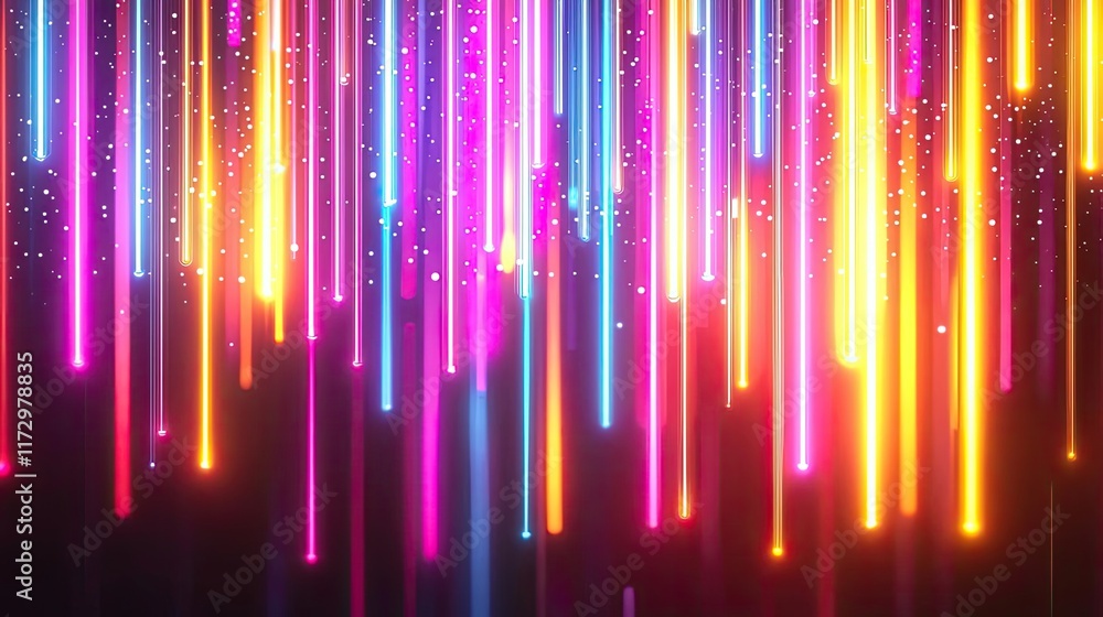 Poster neon abstract background idea. vibrant neon lines with sparkling effects on a dark background for cr