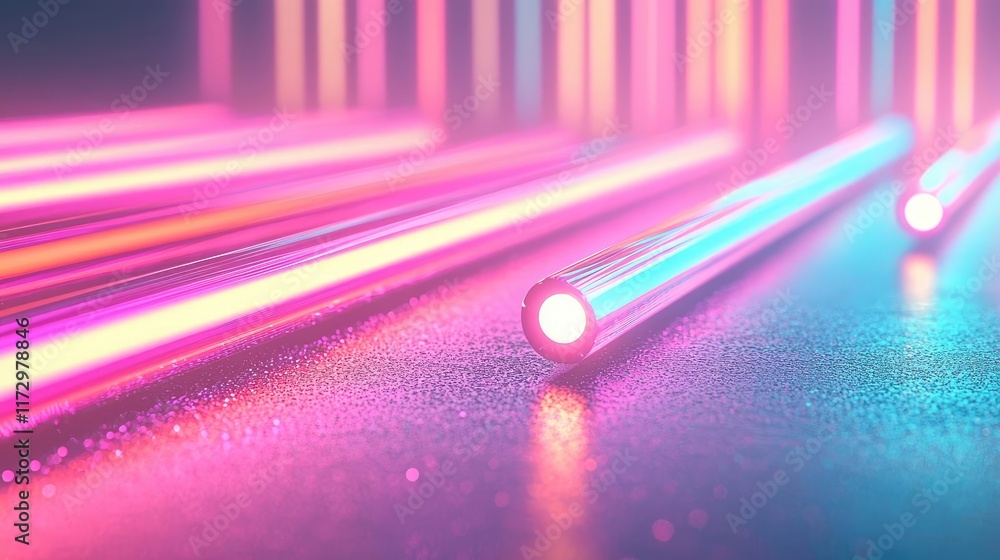 Poster neon abstract background idea. vibrant neon lights illuminating a reflective surface, creating a fut