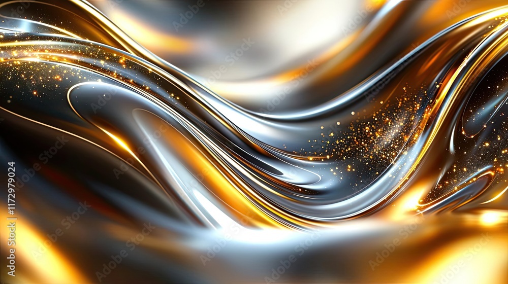Poster glitter abstract background concept. abstract smooth metallic waves with sparkling golden elements i