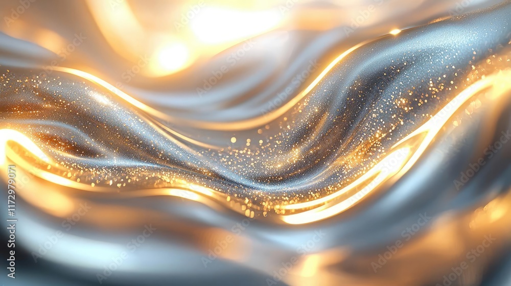Poster glitter abstract background concept. abstract shimmering waves with golden and silver hues creating 