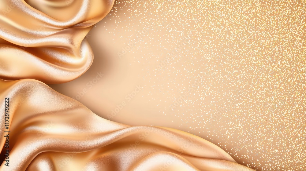 Poster glitter abstract background concept. elegant golden fabric texture with a sparkling backdrop for cre