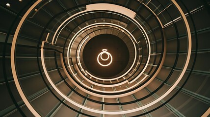 Obraz premium Spiral Staircase with a Diamond Ring Light Fixture