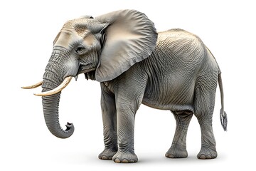 Obraz premium Majestic African Elephant Standing Isolated on White