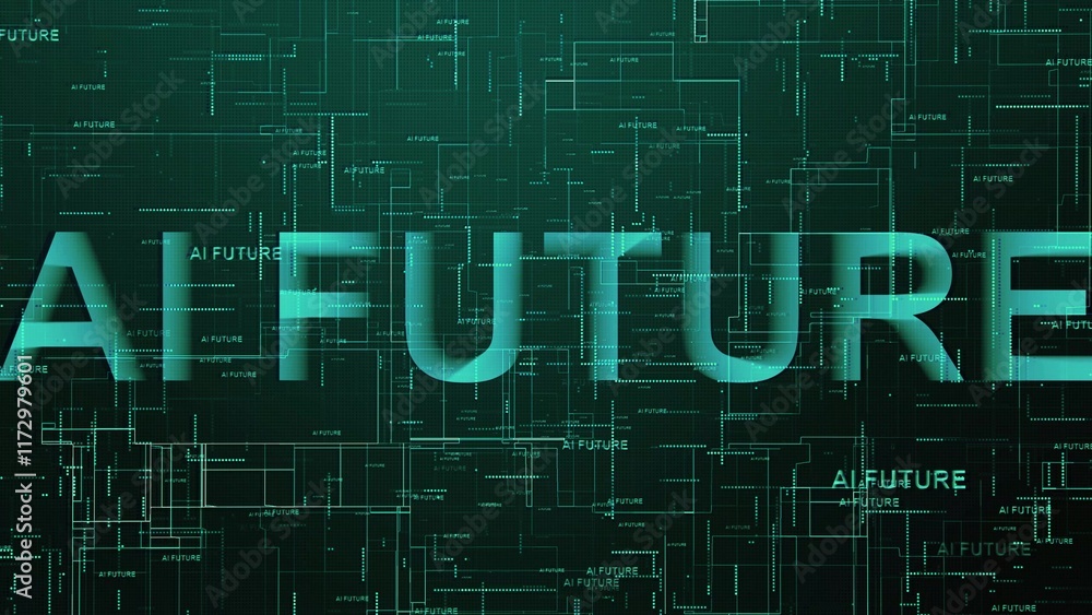 Poster ai future text technology data line cyan color