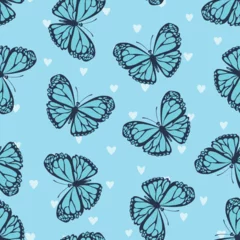 Gardinen Kinderzimmer Muster  Seamless pattern with funny colorful Butterflies, flowers. Color flat vector illustration for invitation, poster, card, textile, fabric. Butterfly graphic design print. Trendy animal motif wallpaper.  © Alla