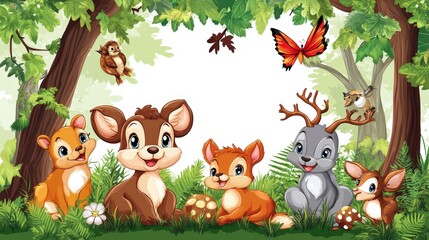 Fototapeta premium Adorable Forest Animals Playing Together In Nature