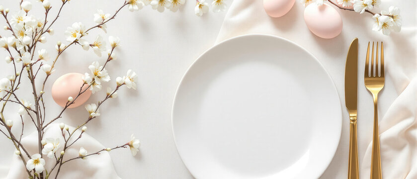 Beautiful easter plate setting with copy space