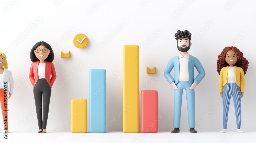 Aufkleber modern team collaboration with colorful bar graph and business figures in an office setting