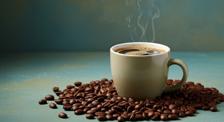 cup of coffee with beans