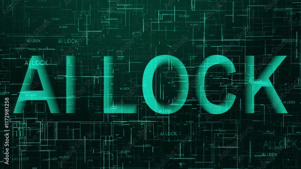 Aufkleber ai lock text technology data line cyan