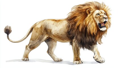 Obraz premium Majestic African Lion Walking Proudly In Watercolor