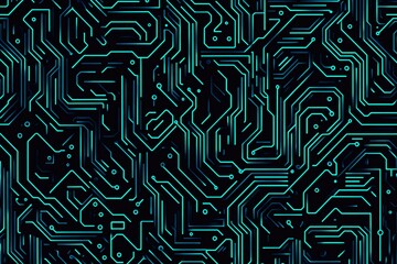 Abstract close-up of a glowing blue digital circuit board, showcasing intricate connections and technological design on a black background.
