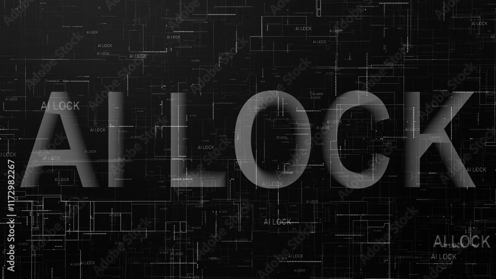 Poster ai lock text technology data line white color