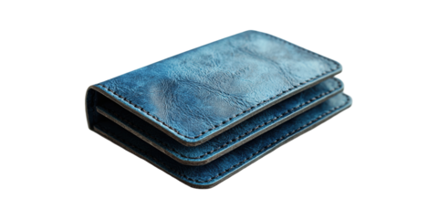 Blue leather wallet isolated on transparent background
