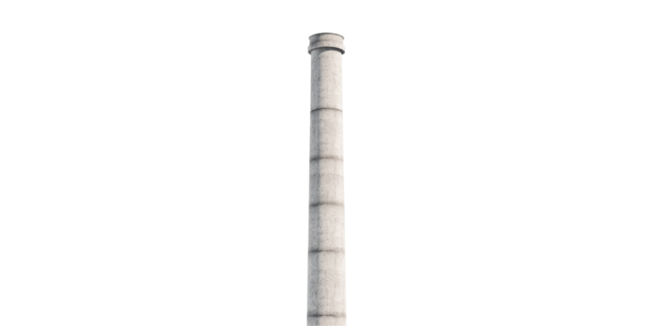 Tall industrial chimney isolated on transparent background