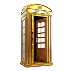 Obraz premium Golden telephone box 3D rendering isolated on transparent background