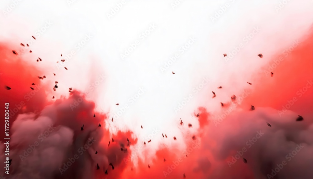 Poster Dynamic Red Smoke Explosion Captured in Abstract Artistic Style Perfect for Dramatic Design Backgrounds or High Impact Creative Projects