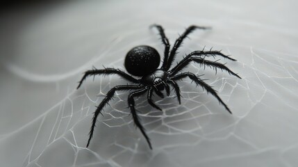 Black spider on a delicate white web