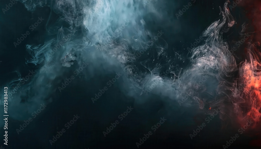 Poster abstract smoke in blue and fiery red tones creating a mystic, ethereal contrast of opposing elements