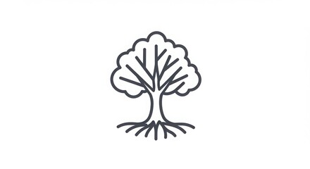 Simple Line Art Drawing of Tree with Roots