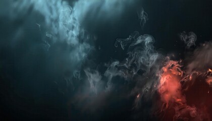 Abstract Smoke in Blue and Fiery Red Tones Creating a Mystic, Ethereal Contrast of Opposing Elements for Creative Design or Inspiration