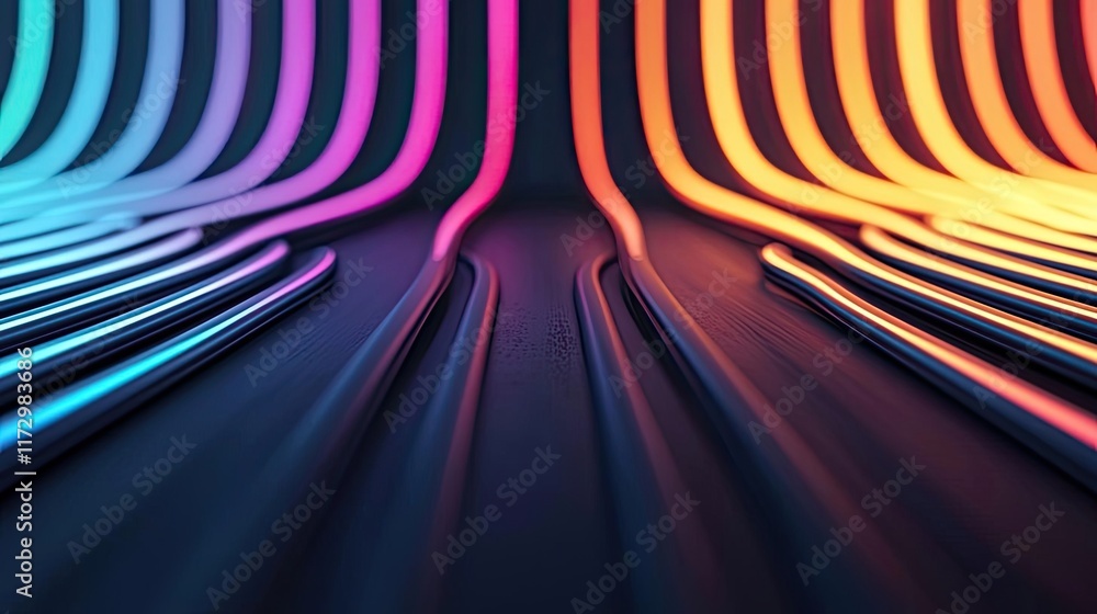 Poster neon abstract background idea. vibrant abstract lines in blue, pink, and orange create a dynamic vis
