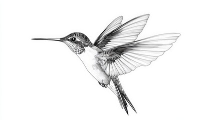 Naklejka premium A Detailed Pen And Ink Drawing Of A Hummingbird In Flight