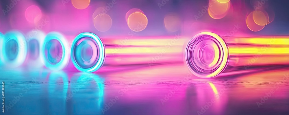 Poster neon abstract background idea. colorful test tubes with vibrant bokeh background, symbolizing labora