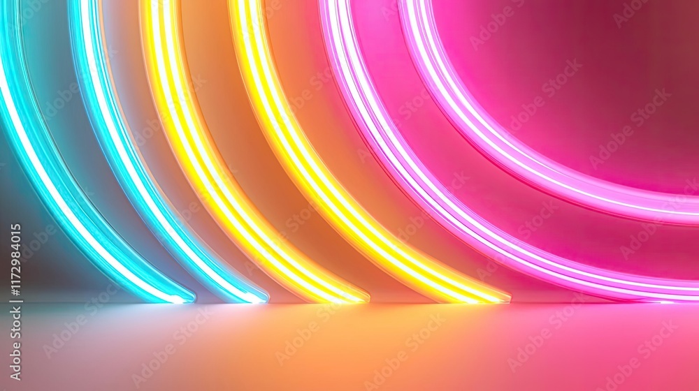 Poster neon abstract background idea. colorful neon rings illuminate the background creating a vibrant visu