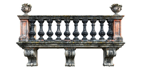 Vintage stone balcony with ornate design isolated on transparent background