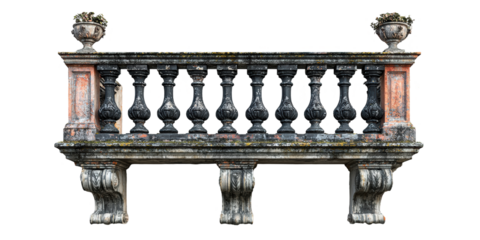 Vintage stone balcony with ornate design isolated on transparent background