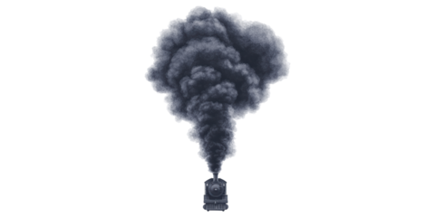 Steam train emitting dense smoke isolated on transparent background
