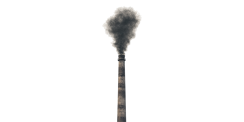 Industrial chimney emitting smoke isolated on transparent background