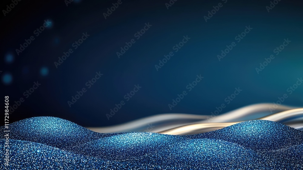 Poster glitter abstract background concept. abstract waves of blue light create a serene and modern digital