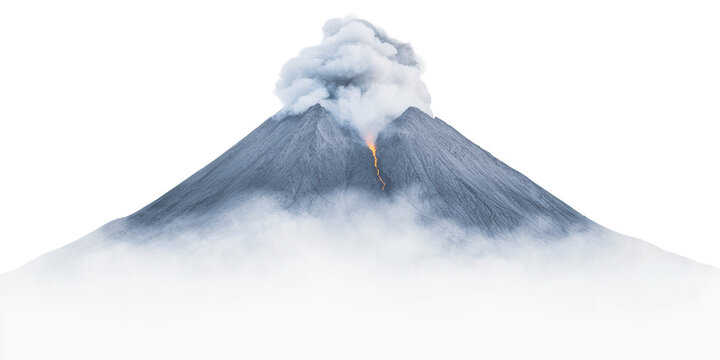 Smoking volcano with eruption detail isolated on transparent background