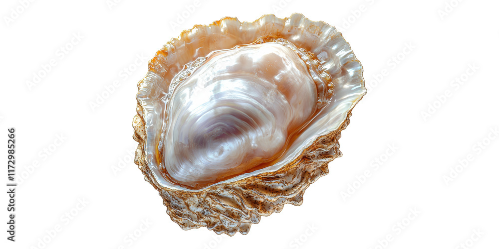 Poster close-up of oyster shell with pearl isolated on transparent background