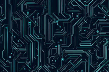 Abstract close-up of a glowing blue digital circuit board, showcasing intricate connections and technological design on a black background.
