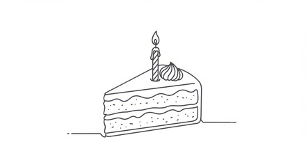 Single Line Art Drawing of a Cake Slice with Candle