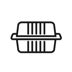 Clamshell hinged lid container for take out food. Line icon design for web purpose. Editable stroke. Take away box for burger, sandwich, cake. Vector illustration isolated on white background