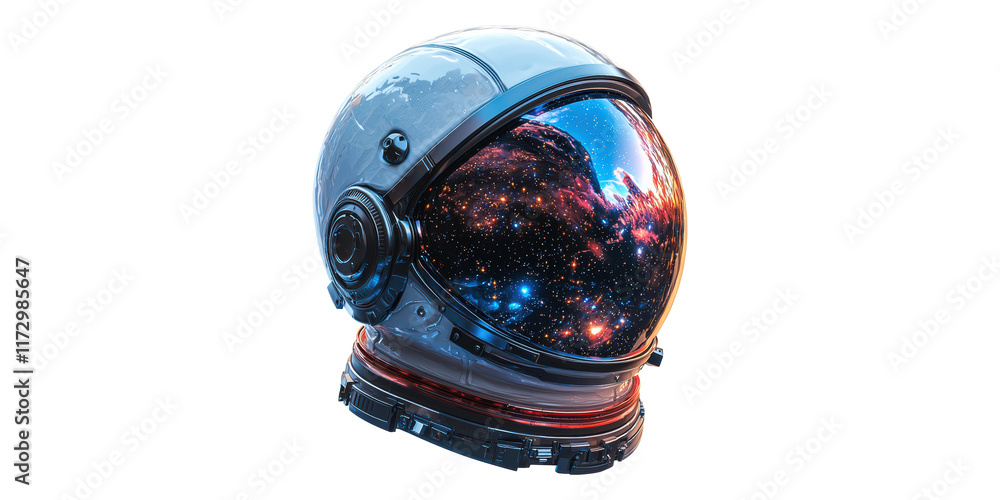Poster astronaut helmet with cosmic reflection isolated on transparent background