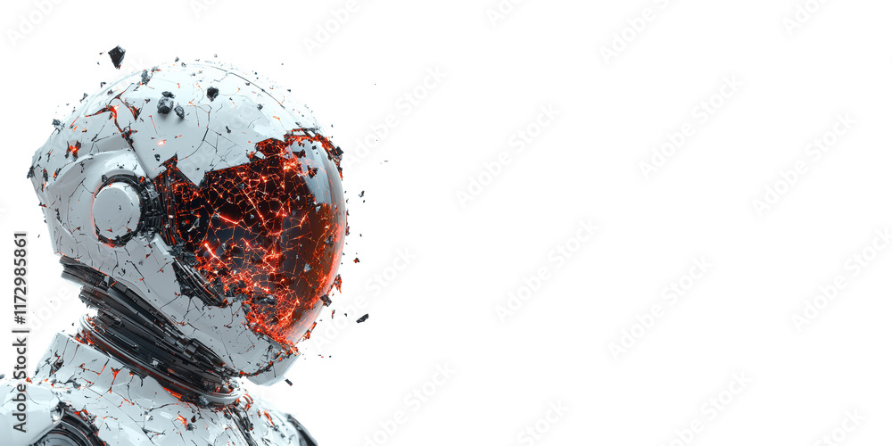 Poster abstract shattered astronaut helmet with fractured visor isolated on transparent background
