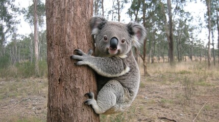 Obraz premium A koala clings to a tree in its natural habitat, showcasing wildlife in Australia.