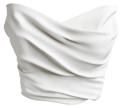Elegant white draped fabric top isolated on transparent background.