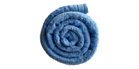 Rolled blue towel isolated on transparent background