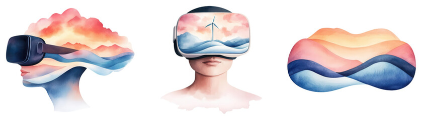 Obraz premium Watercolor watercolor illustration of a green robotic arm assembling customizable eco-friendly products, PNG transparent