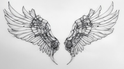 Mechanical Wings A Detailed Line Art Drawing