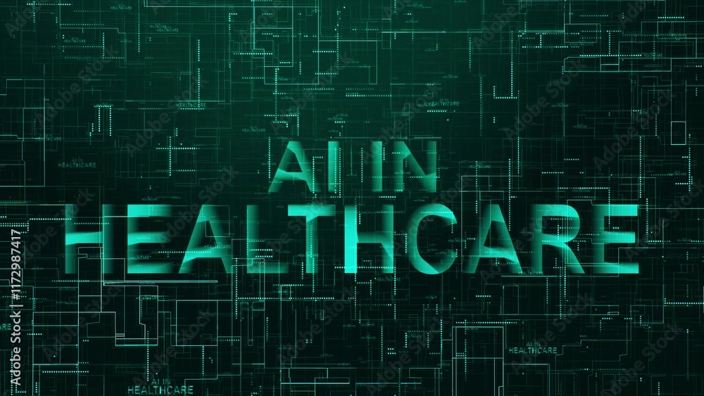 Poster ai in healthcare text technology data line cyan color
