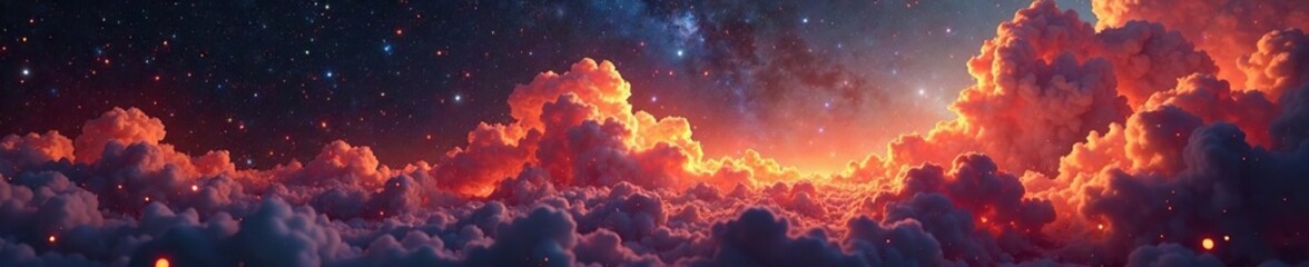 Fototapeta premium Glowing cosmic waveforms within a glowing nebula cloud amidst yellow stars, yellow stars, glowing nebula, cosmos