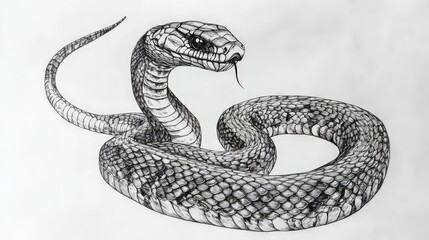 Fototapeta premium Detailed Ink Drawing Of A Coiled Snake