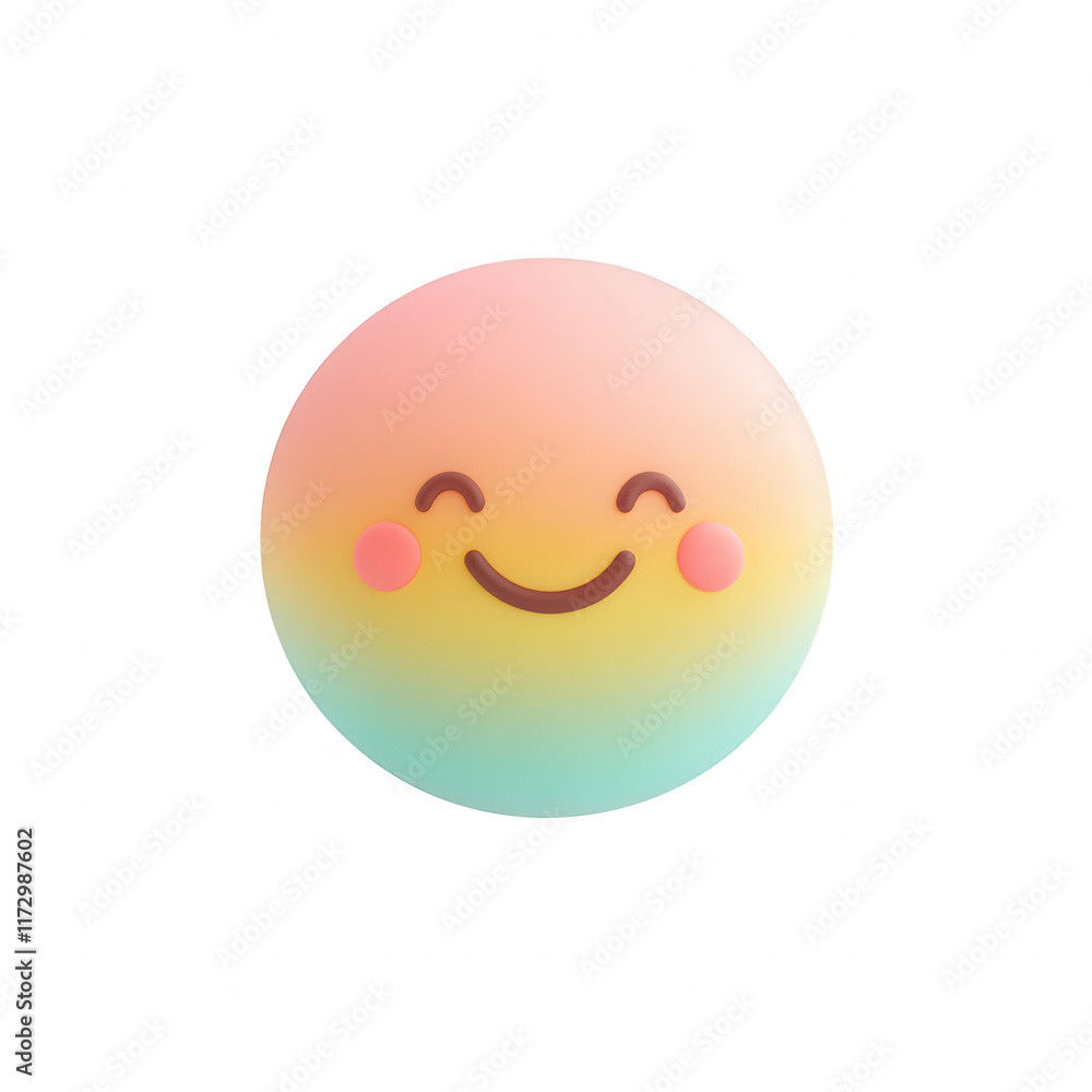 Poster a cheerful pastel gradient smiley face with a happy expression., isolated on a transparent backgroun